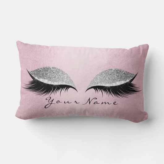 ネームシルバーグリッターブラックアイズピンクメイクアップまつげ ランバークッション (裏面)