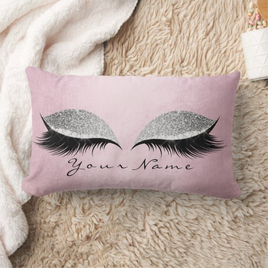 ネームシルバーグリッターブラックアイズピンクメイクアップまつげ ランバークッション (ブランケット)