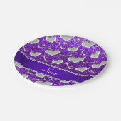 ネームシルバーハート鍵インディゴパープルグリッター ペーパープレート (アングル)