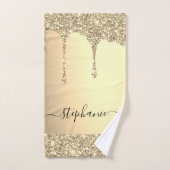 ネームスクリプト金ゴールドグリッターDrips Luxeの追加 バスタオルセット (ハンドタオル)