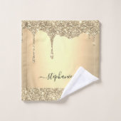 ネームスクリプト金ゴールドグリッターDrips Luxeの追加 バスタオルセット (ウォッシュタオル)