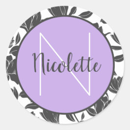 ネームステッカー 花 チューリップ パステル パープル ラウンドシール