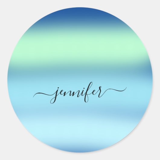 ネームスモールビジネス感謝していブルーグリーンパステル ラウンドシール (正面)