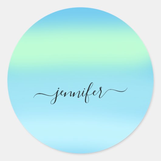 ネームスモールビジネス感謝していブルーグリーンパステル ラウンドシール (正面)