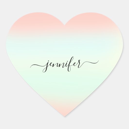 ネームスモールビジネス感謝していミントグリーンバラパステル ハートシール (正面)