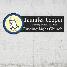 ネームタ祈グの手カスタム文字教会バッジ 名札