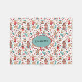 ネームティール(緑がかった色)&レッド雪だるまスイーツフリースブランケット フリースブランケット (正面(横))