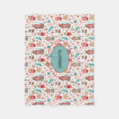 ネームティール(緑がかった色)&レッド雪だるまスイーツフリースブランケット フリースブランケット (正面)