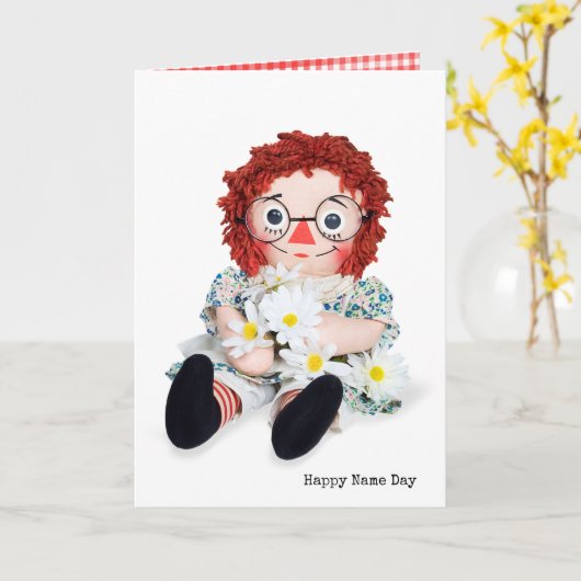 ネームデイラグドールとデイジーブーケ カード (黄色い花)