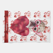 ネームドッグ愛人バレンタインデーフランスのスブルドッグ キッチンタオル (横)