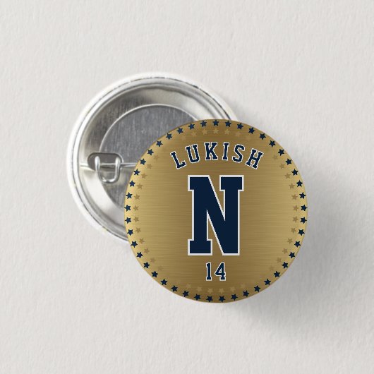 ネームナンバスターズネイビーブルーと金ゴールド退役軍人 缶バッジ (正面&裏面)