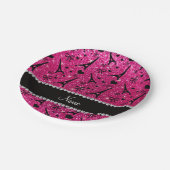 ネームパリエッフェルタワーネオンホットピンクグリッター ペーパープレート (アングル)