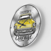 ネームパーソナライズされたアメリカンクラシックカーガレージ ラージ壁時計 (傾斜)