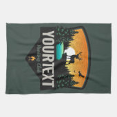 ネームパーソナライズされたエルク狩りウィルダネスサンセット キッチンタオル (横)