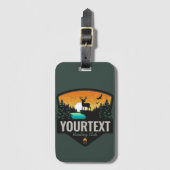 ネームパーソナライズされたエルク狩りウィルダネスサンセット ラゲッジタグ (正面縦)