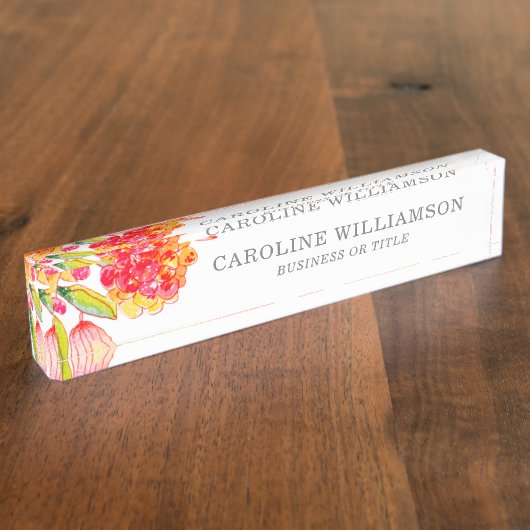ネームパーソナライズされたオフィスホームピンクオレンジフローラ デスクネームプレート (側面)