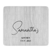 ネームパーソナライズされたグレイ木材ファームハウスキッチン カッティングボード (正面)