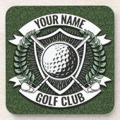 ネームパーソナライズされたゴルファーGOLFクラブターフクラブハウス コースター (正面)