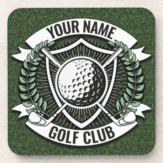 ネームパーソナライズされたゴルファーGOLFクラブターフクラブハウス コースター (正面)