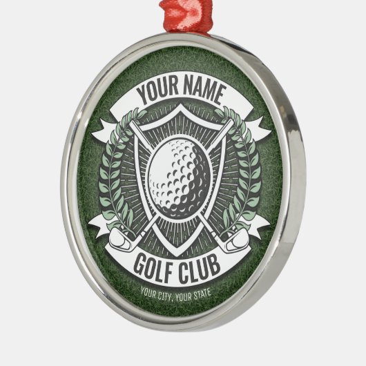 ネームパーソナライズされたゴルファーGOLFクラブターフクラブハウス メタルオーナメント (左)