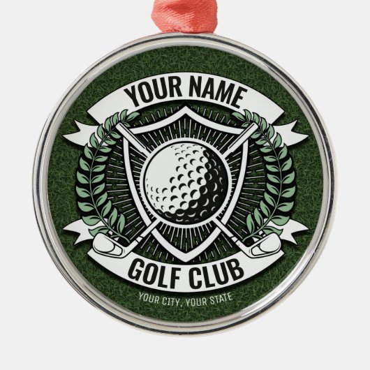 ネームパーソナライズされたゴルファーGOLFクラブターフクラブハウス メタルオーナメント (正面)