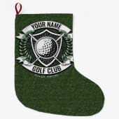 ネームパーソナライズされたゴルファーGOLFクラブターフクラブハウス ラージクリスマスストッキング (正面)
