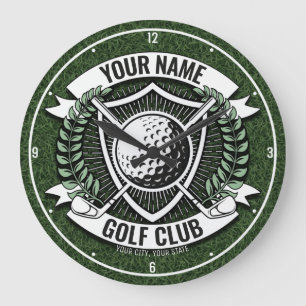 ネームパーソナライズされたゴルファーGOLFクラブターフクラブハウス ラージ壁時計