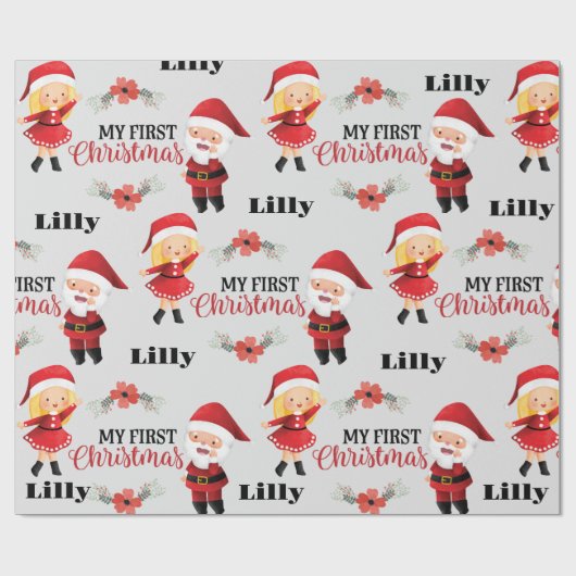 ネームパーソナライズされたサンタカップルクリスマスクリスマス ラッピングペーパー (フラット)