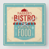 ネームパーソナライズされたシャビーシックフランスのビストロカフェ スクエア壁時計 (正面)