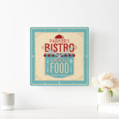 ネームパーソナライズされたシャビーシックフランスのビストロカフェ スクエア壁時計 (ホーム)