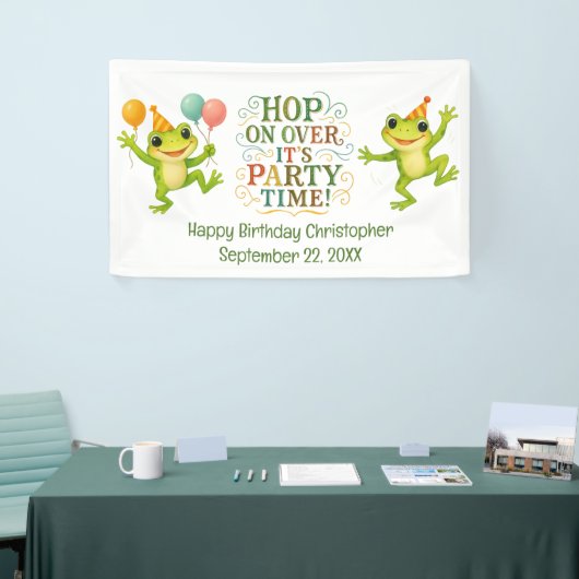 ネームパーソナライズされたデイトカエルボーイズトドラー誕生日 横断幕 (トレードショー)