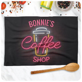 ネームパーソナライズされたネオンスタイルコーヒーショップカスタム キッチンタオル