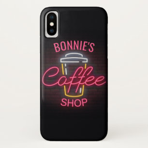 ネームパーソナライズされたネオンスタイルコーヒーショップカスタム iPhone X ケース