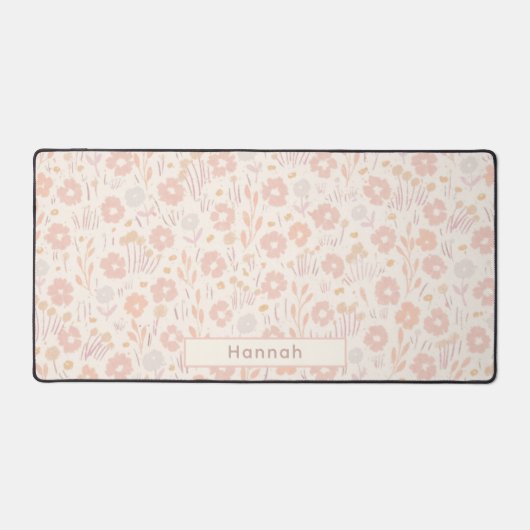 ネームパーソナライズされたハンドドローフローラかわいいフェミニン デスクマット (正面)