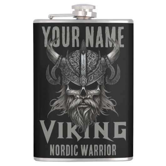 ネームパーソナライズされたバイキングウォリアー伝統 フラスク (正面)