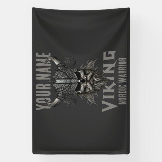 ネームパーソナライズされたバイキングウォリアー伝統 横断幕 (縦)