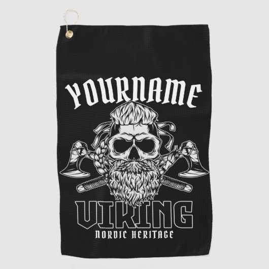 ネームパーソナライズされたバイキング北欧ウォリアー伝統 ゴルフタオル (正面)