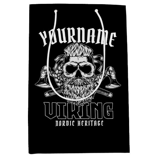 ネームパーソナライズされたバイキング北欧ウォリアー伝統 ミディアムペーパーバッグ (正面)