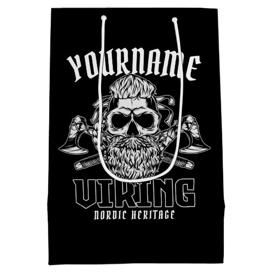 ネームパーソナライズされたバイキング北欧ウォリアー伝統 ミディアムペーパーバッグ (裏面)