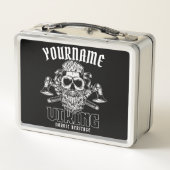 ネームパーソナライズされたバイキング北欧ウォリアー伝統 メタルランチボックス (裏面)