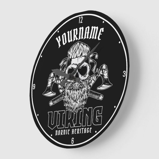 ネームパーソナライズされたバイキング北欧ウォリアー伝統 ラージ壁時計 (傾斜)