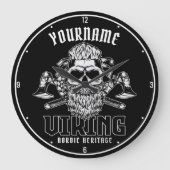 ネームパーソナライズされたバイキング北欧ウォリアー伝統 ラージ壁時計 (正面)
