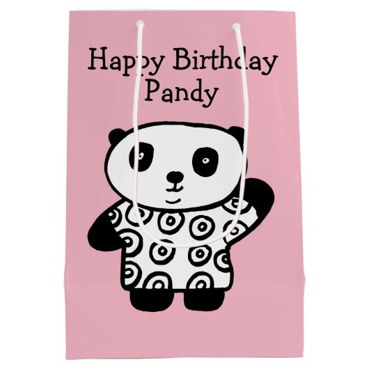 ネームパーソナライズされたパンダピンクハッピーバースデー ミディアムペーパーバッグ (裏面)