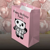 ネームパーソナライズされたパンダピンクハッピーバースデー ミディアムペーパーバッグ