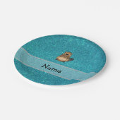 ネームパーソナライズされたビーバーターコイズグリッター ペーパープレート (アングル)