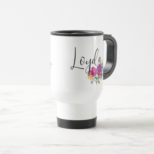 ネームパーソナライズされたブライトフィエスタフローラ トラベルマグ (正面右)
