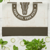 ネームパーソナライズされたブルステアスカルウエスタンランチ キッチンタオル (折り畳み)