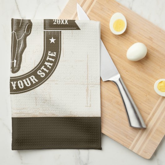 ネームパーソナライズされたブルステアスカルウエスタンランチ キッチンタオル (四つ折り)