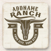 ネームパーソナライズされたブルステアスカルウエスタンランチ コースター (正面)