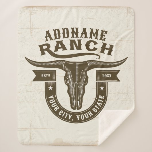 ネームパーソナライズされたブルステアスカルウエスタンランチ シェルパブランケット (正面)